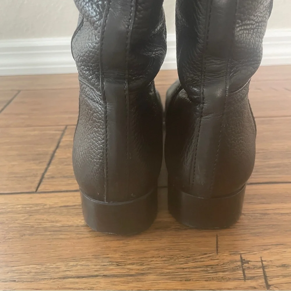 Tory Burch black grained leather riding boots zip up knee high boots vintage - Picture 9 of 16